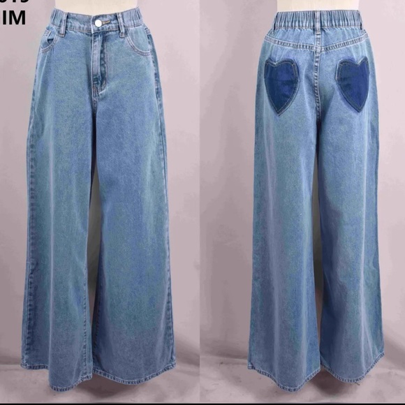 ShopEvelynne Denim - ShopEvelynne Light Blue Heart Patch Wide Leg Jeans